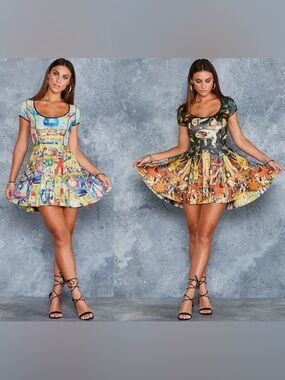 BlackMilk Unearthly vs Earthly Delights Cap Sleeve Inside Out Dress Medium